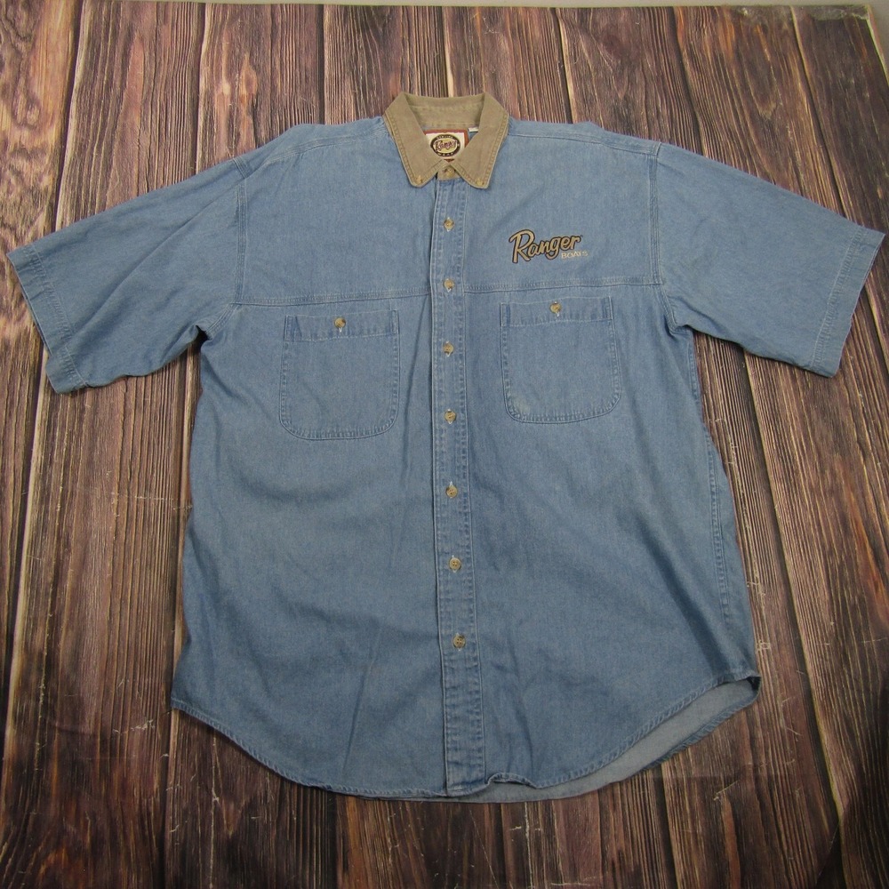 Ranger Wear Shirt Mens LT Blue Short Sleeve Button Up Embroidered Western Cowboy